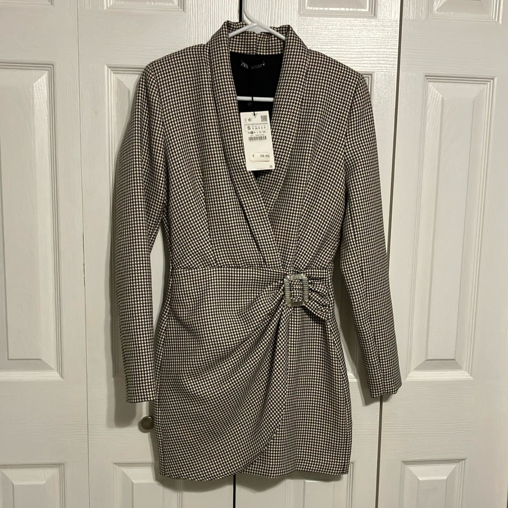 Black and White Houndstooth Blazer Dress
